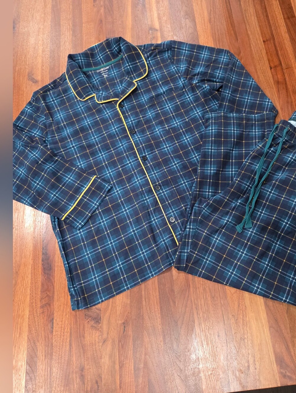 Cuddl Duds Navy Plaid Men's Pajama Set with Yellow Piping Ultra Soft Size XXL